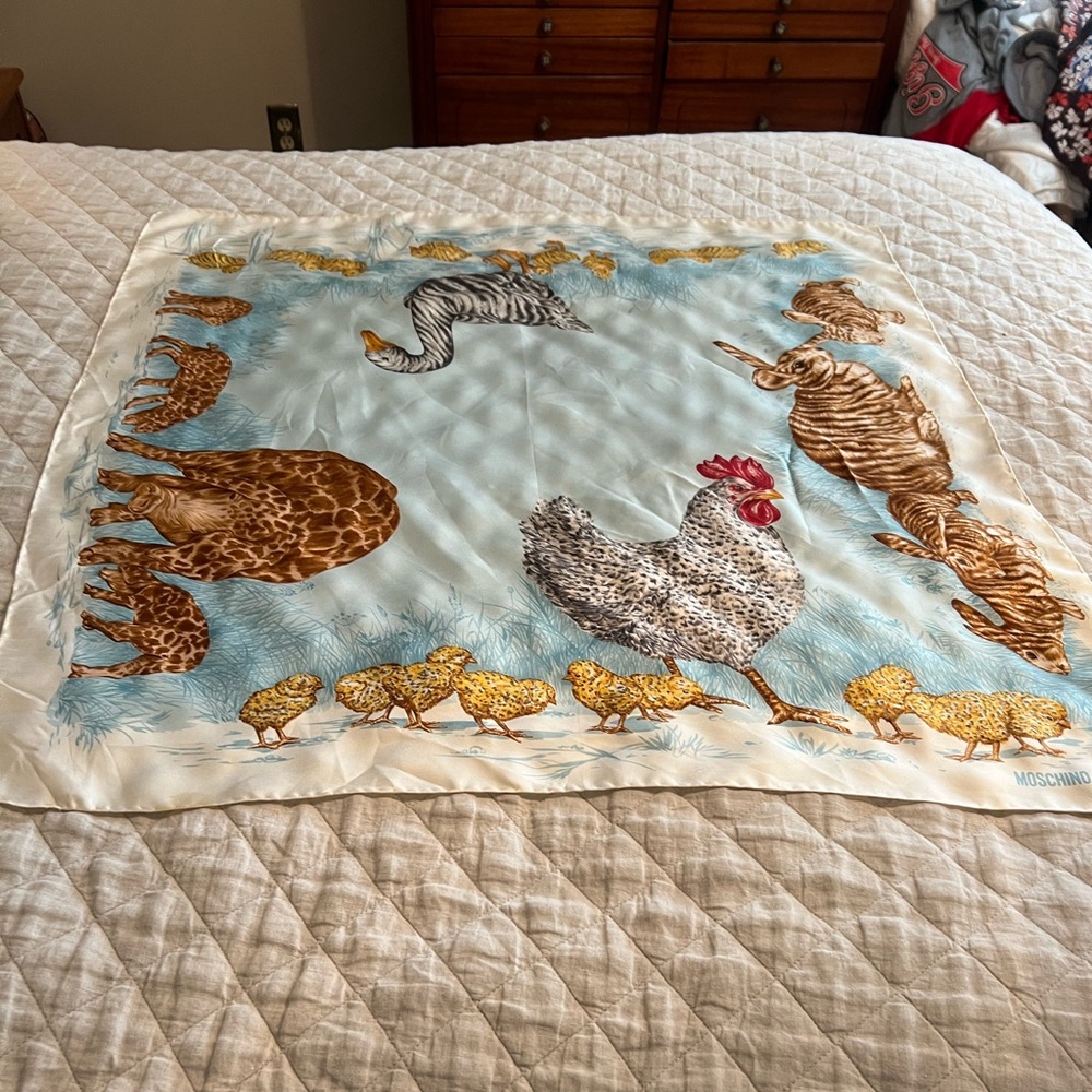 Moschino Farm Animal Print Scarf- Cream and Blue